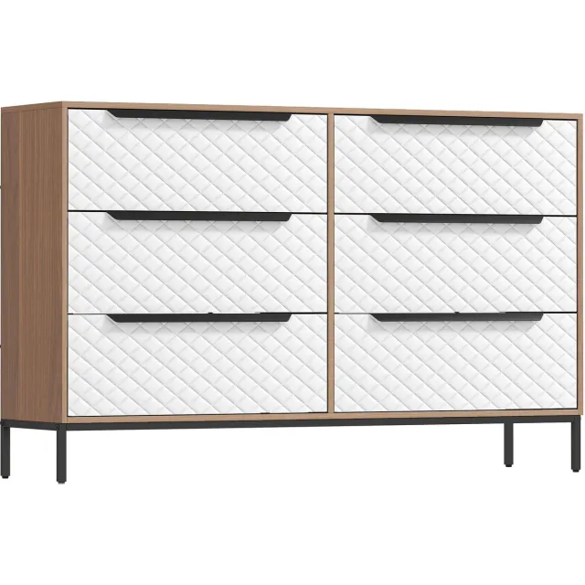 TEKROA Ladekasten - met 6 Laden -Kast - fronten met ruitpatroon - Opbergkaste Slaapkamer - wit