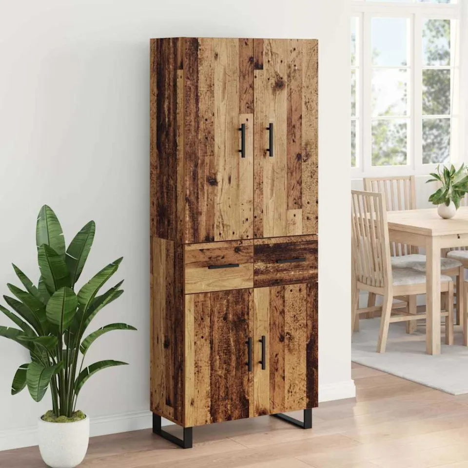 vidaXL Hoge kast 2 st Oud Hout 69,5 x 34 x 180 cm bruin, foto 4