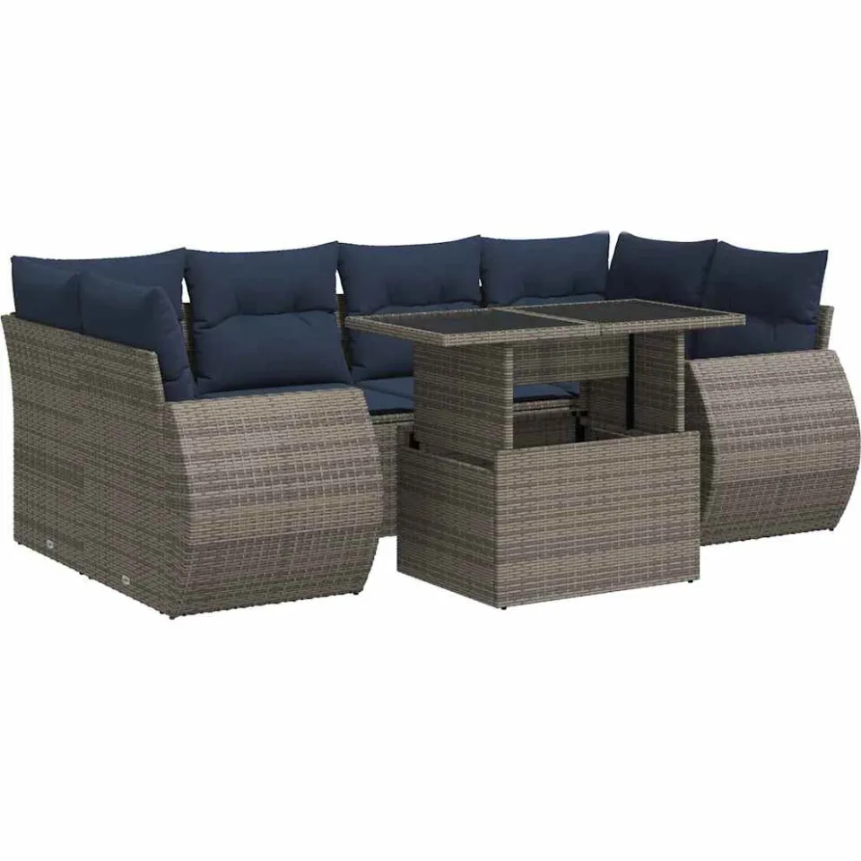 vidaXL 7-delige Loungeset met kussens poly rattan acacia grijs, foto 3