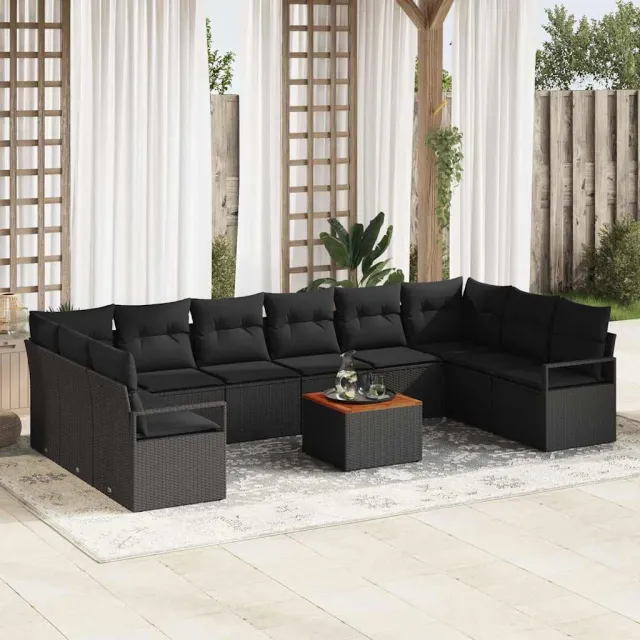 vidaXL Tuinbankenset 11 st Zwart poly rattan, foto 2