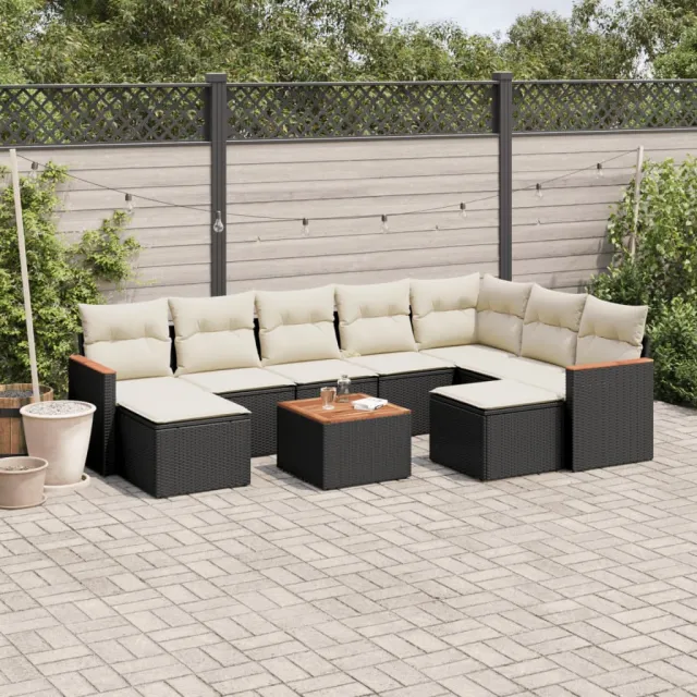 vidaXL 10-delige Loungeset met kussens poly rattan zwart, foto 2