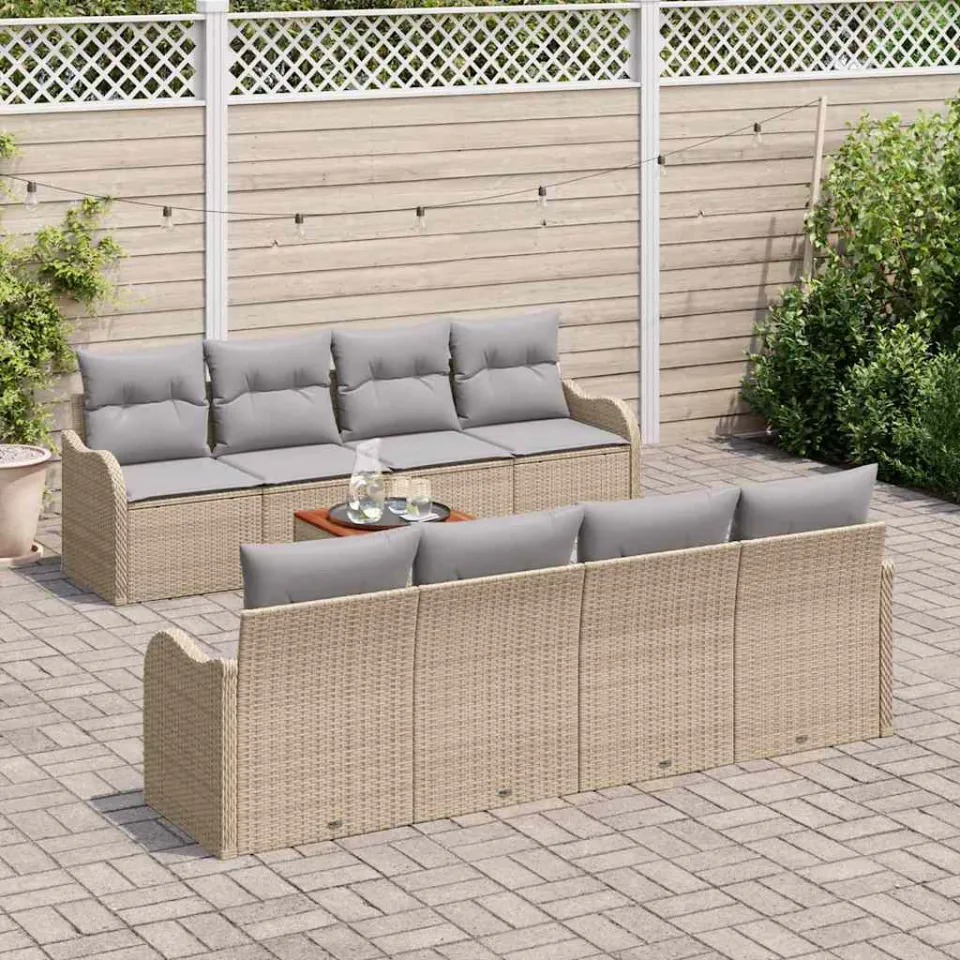 vidaXL Tuinbankenset 9 st Beige en Licht Grijs poly rattan, foto 3