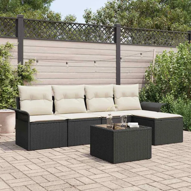 vidaXL Buitensofa 6 st Zwart poly rattan
