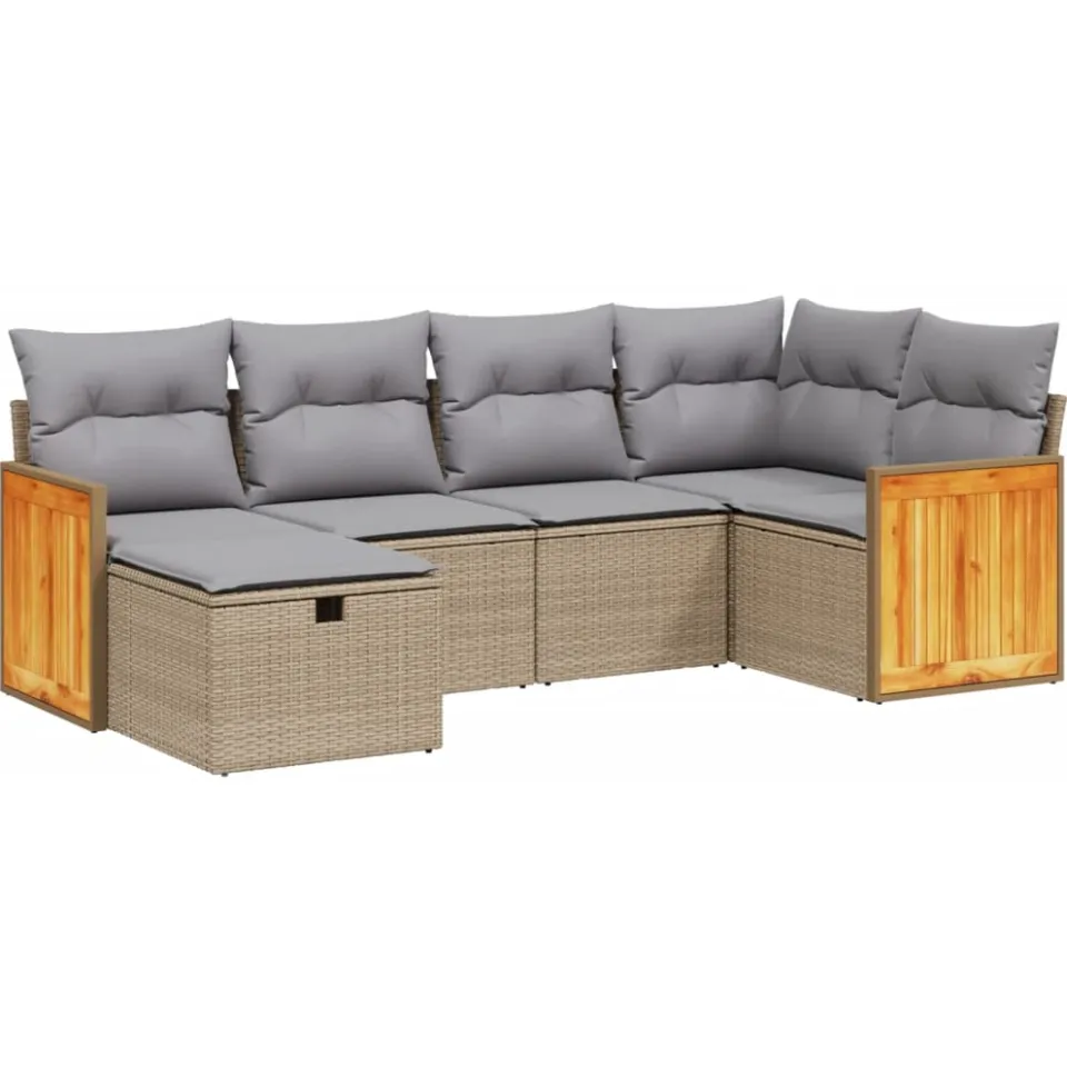 vidaXL 6-delige Loungeset met kussens poly rattan gemengd beige, foto 3