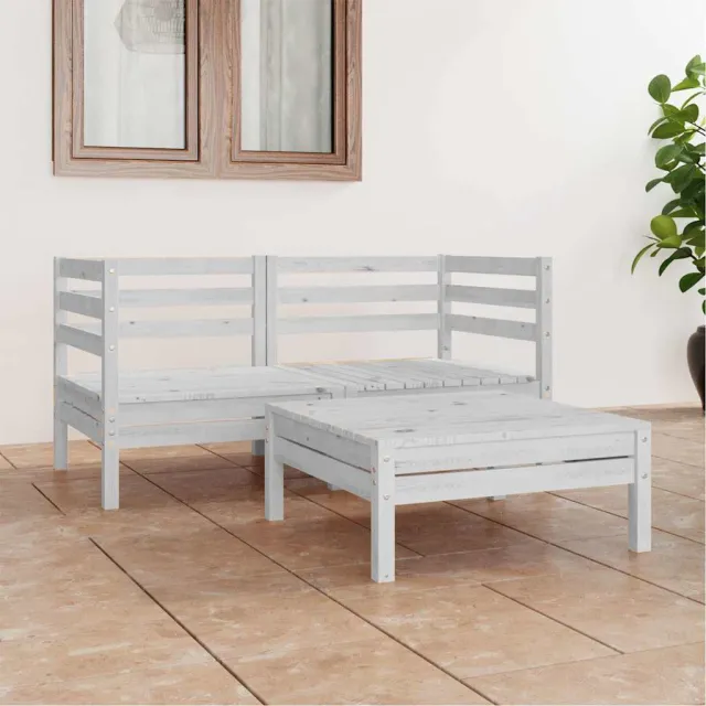 vidaXL 3-delige Loungeset massief grenenhout wit, foto 2