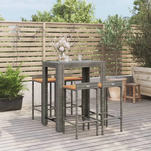 vidaXL 5-delige Tuinbarset poly rattan en massief acaciahout grijs, foto 2
