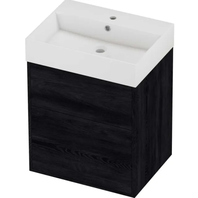 Proline Zara Badmeubelset Porselein Loft 1 Kraangat Voor Grepen 60x46x78 cm Glans Wit Black Oak Eiken