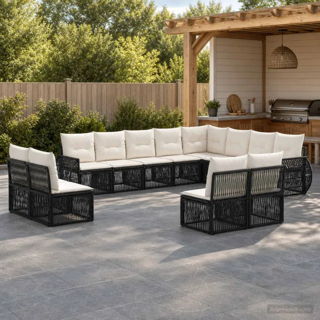 vidaXL Tuinbankenset 12 st 12-zits Zwart en Cream Wit poly rattan, foto 2