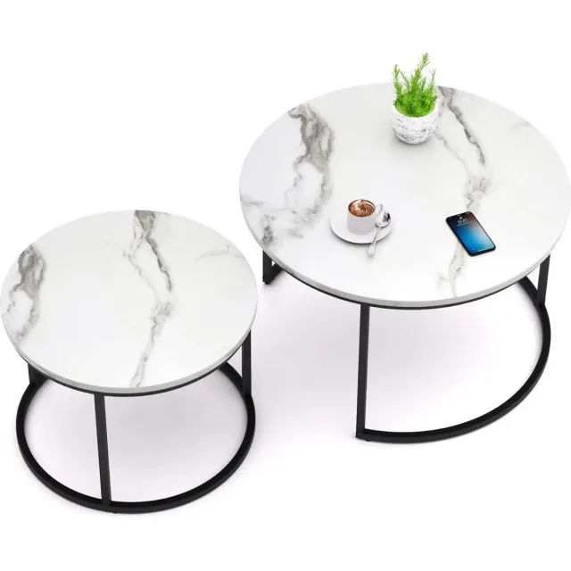 Home Heaven Home-Heaven® Salontafel Rond wit Marmer set van 2 – Salontafel Zwart Ø70 & Ø50cm