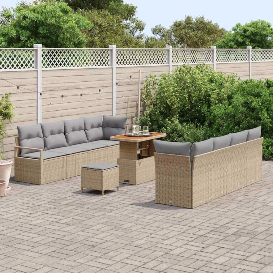 vidaXL Tuinbankenset 11 st Beige poly rattan, foto 3