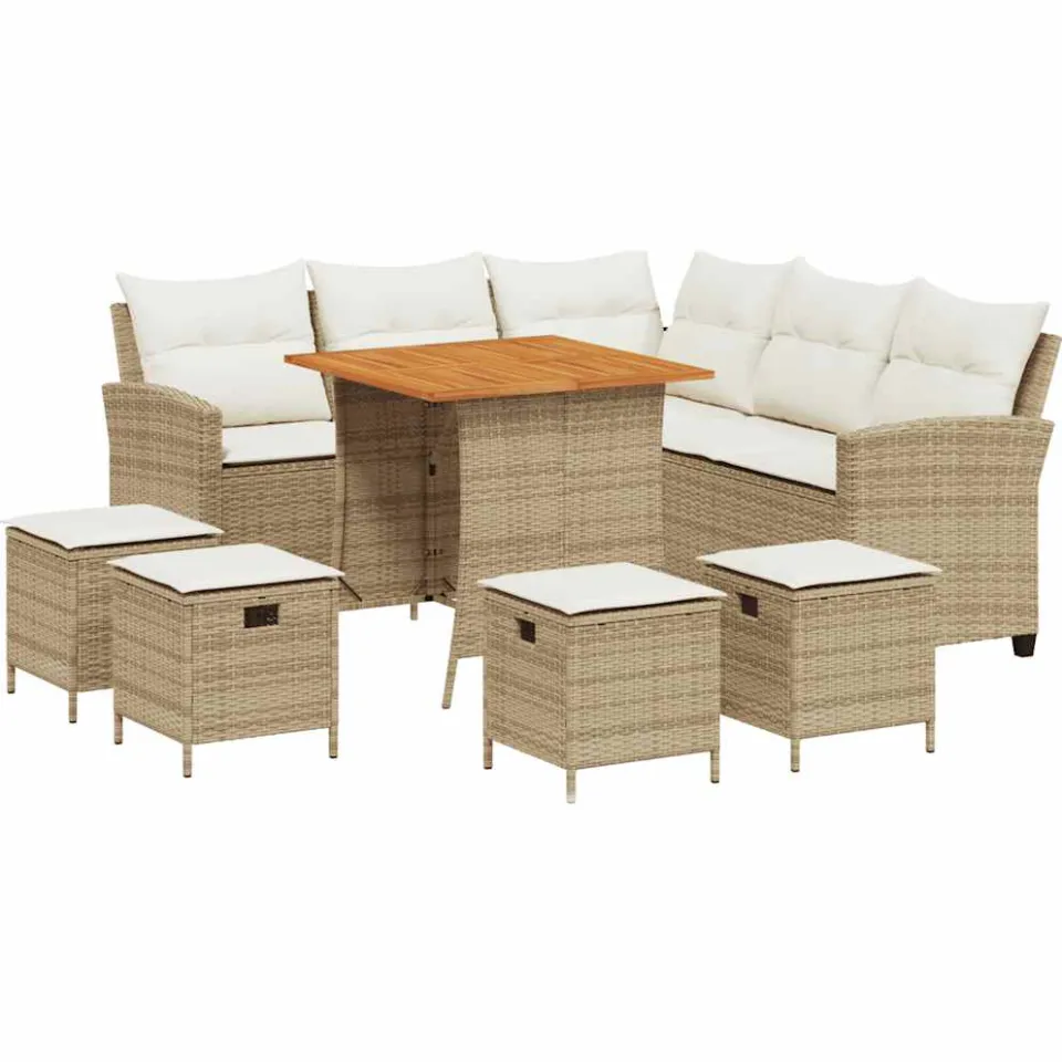 vidaXL 6-delige tuinbankset met kussens L-vormig beige polyrotan
