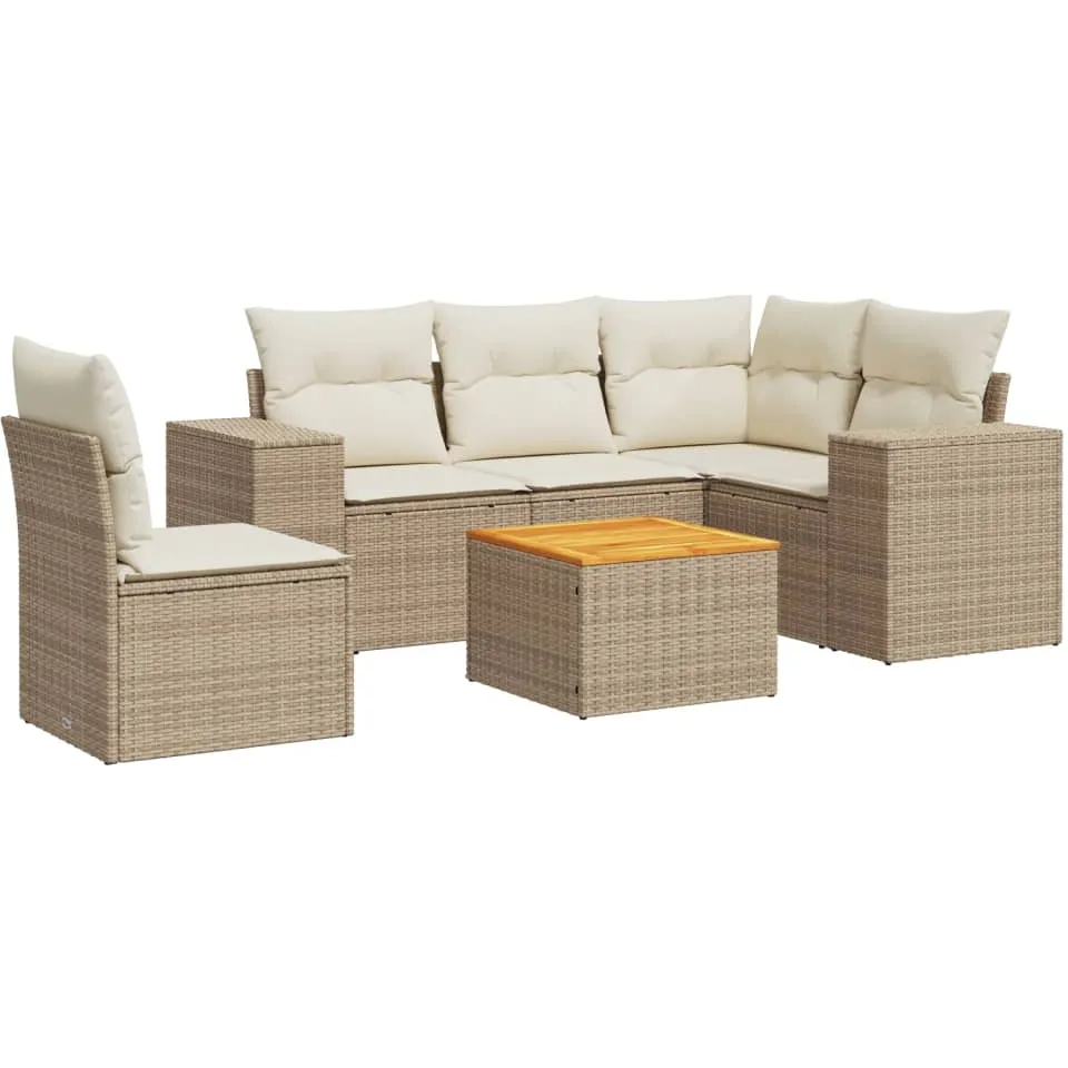 vidaXL 6-delige Loungeset met kussens poly rattan beige, foto 3