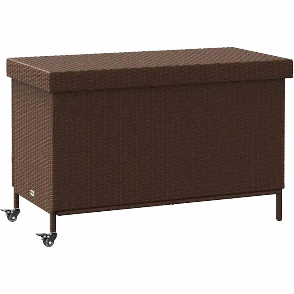 vidaXL Tuinbox met wielen 110x55x73 cm poly rattan bruin, foto 3