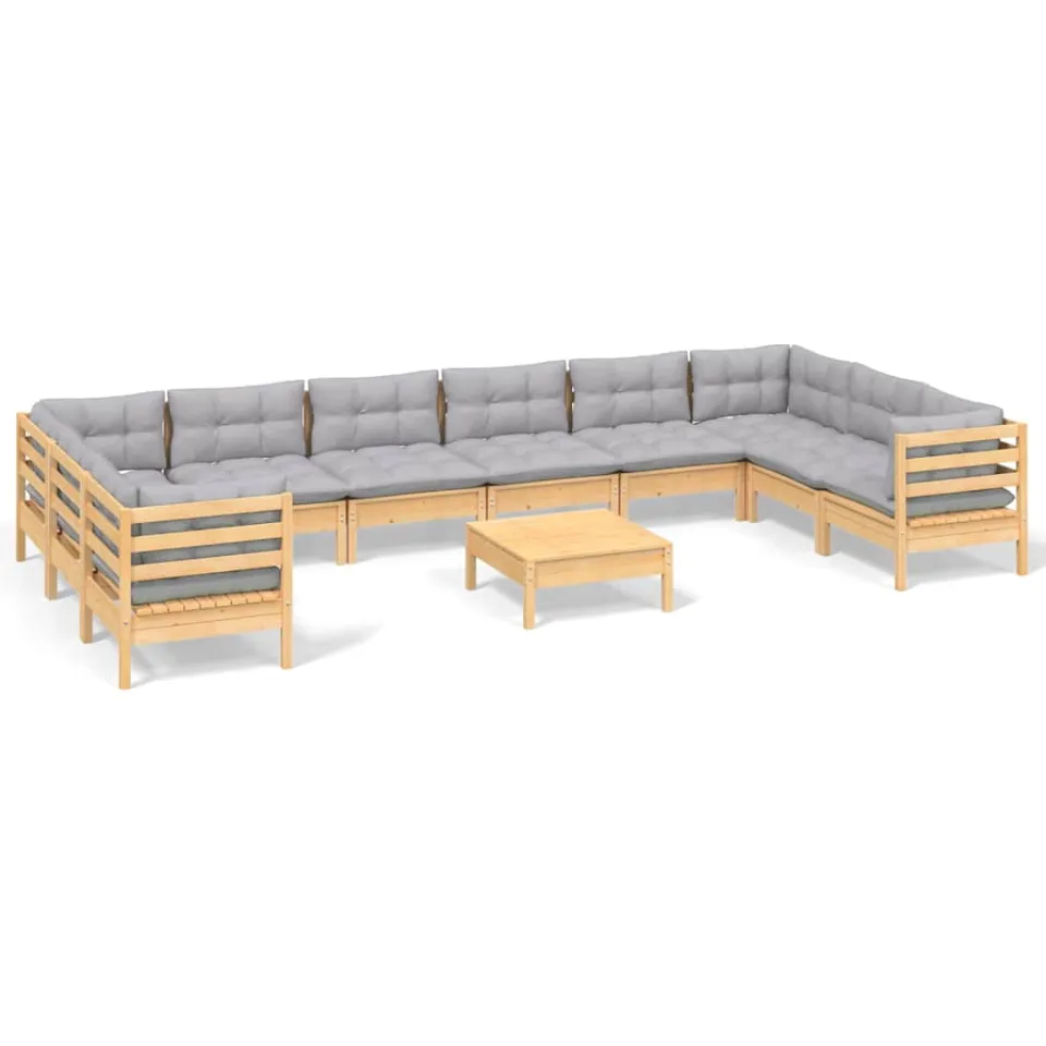 vidaXL 11-delige Loungeset met grijze kussens grenenhout Grijs