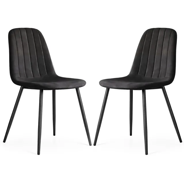 Akord Set van 2 Eetkamerstoelen LUMO / Gestoffeerde Stoelen / Fluwelen Stoelen en Metalen Poten / Zwart met zwarte benen