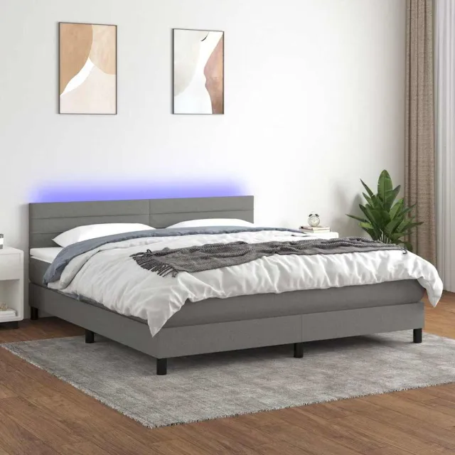 vidaXL Boxspring met matras en LED stof donkergrijs 180x200 cm grijs