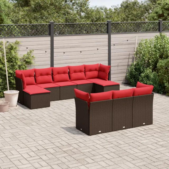vidaXL 10-delige tuinbankset met kussens, bruin polyrotan, foto 2