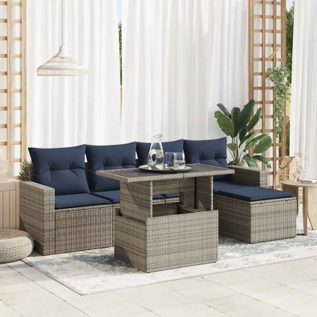 vidaXL 6-delige Loungeset met kussens poly rattan acacia grijs, foto 2