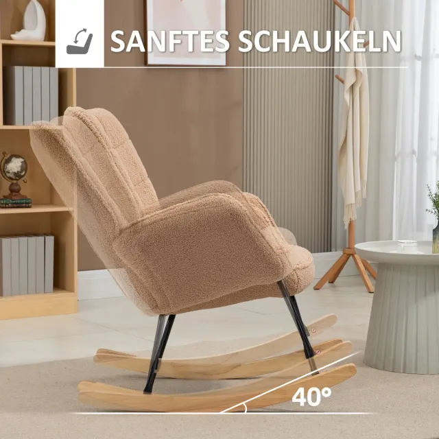 HAUSS SPOLE Schommelstoel - Relaxfauteuil Met Hoge Rugleuning En Armleuningen - Voor Woonkamer En Slaapkamer - Polyester In Bruin