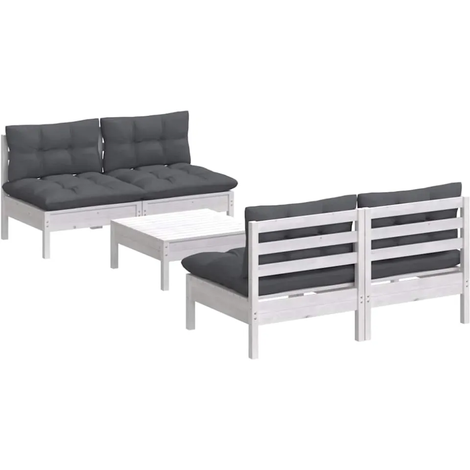 vidaXL 5-delige Loungeset met antracietkleurige kussens grenenhout, foto 3