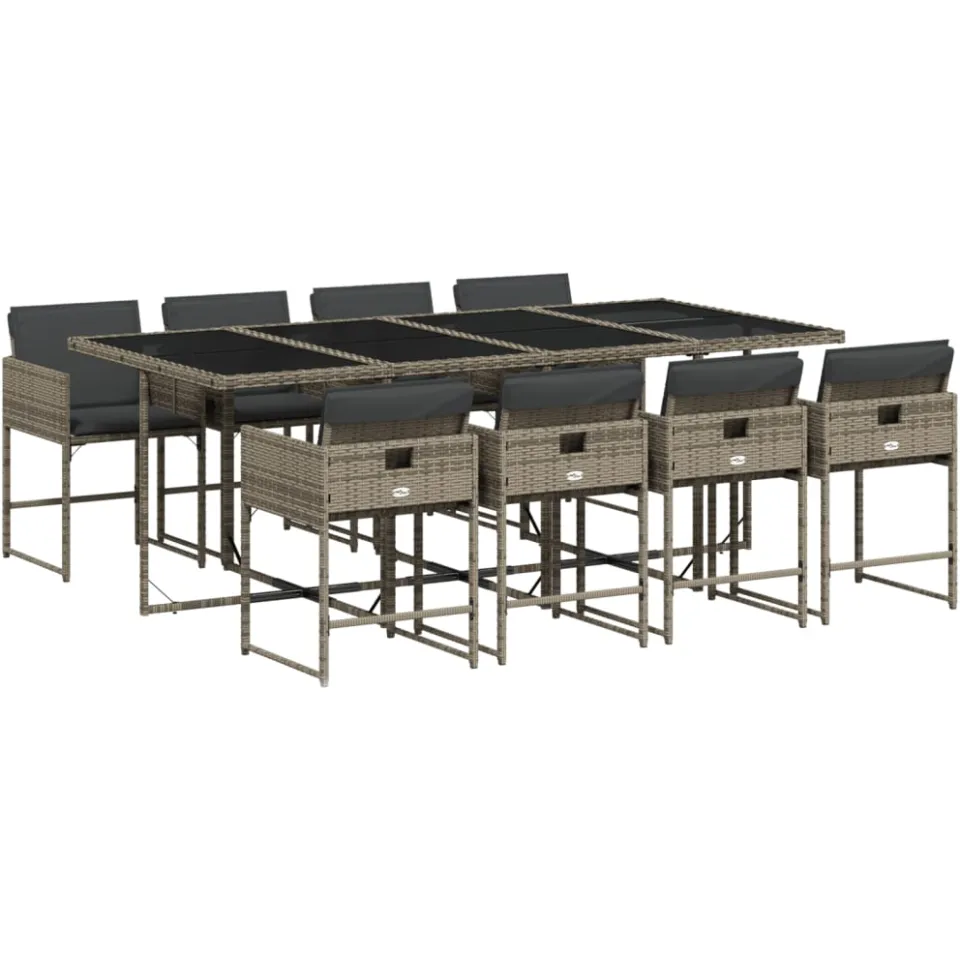 vidaXL 9-delige Tuinset met kussens poly rattan grijs, foto 3