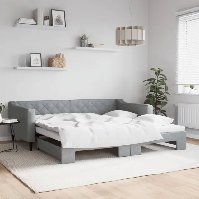 vidaXL Slaapbank met onderschuifbed 100x200 cm stof lichtgrijs grijs