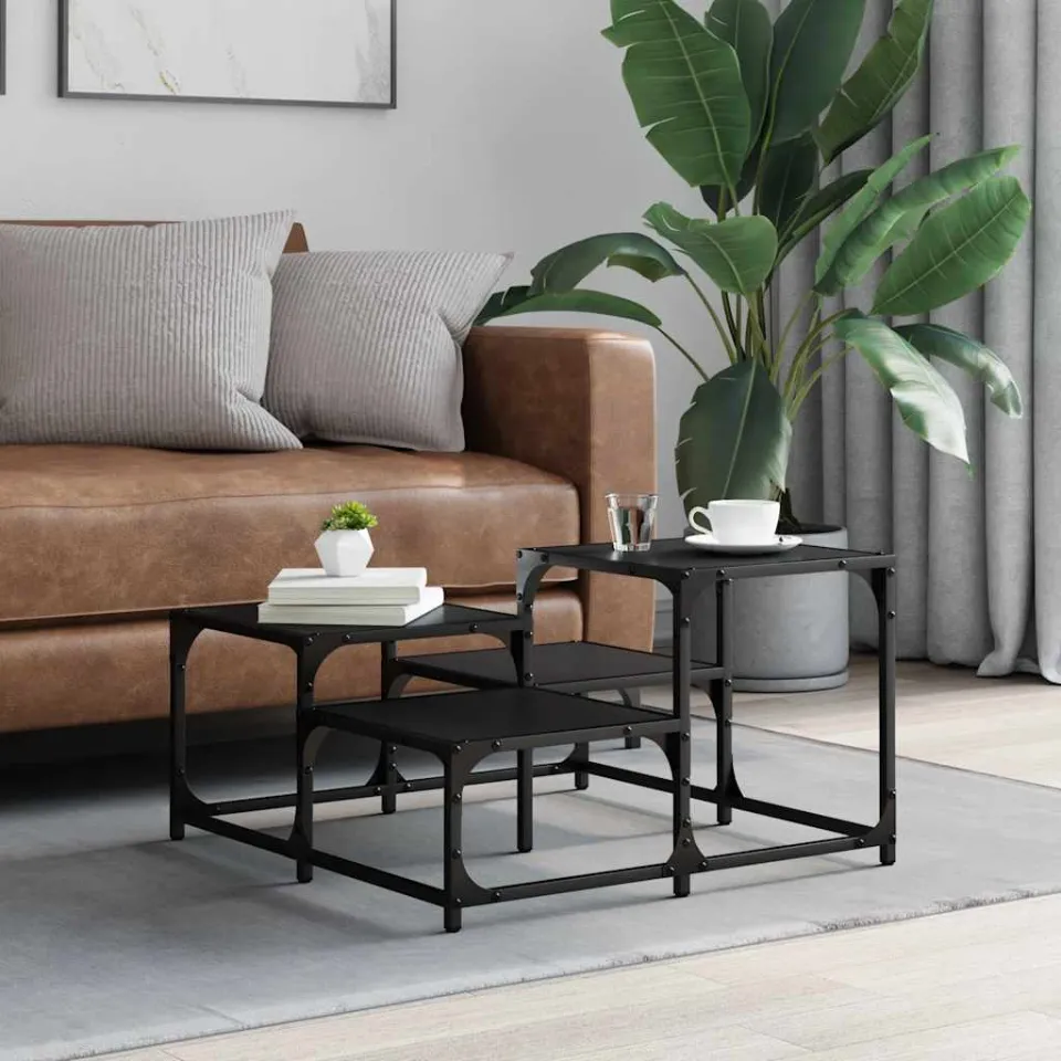vidaXL Salontafel 68x68x40 cm bewerkt hout zwart, foto 2