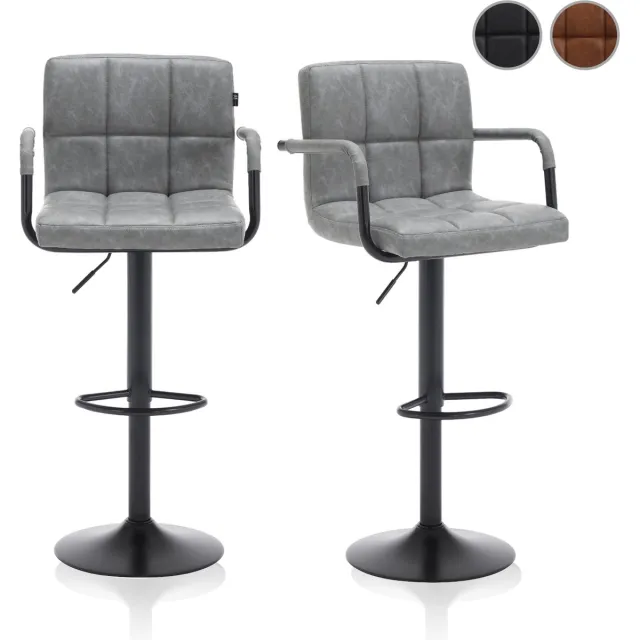 Meisterhome Barkruk - Barstoel - set van 2 Barkrukken - Kruk - Barstoelen met rugleuning – Keukenstoel - Industrieel - Verstelbaar – met Voetsteun – Lichtgrijs