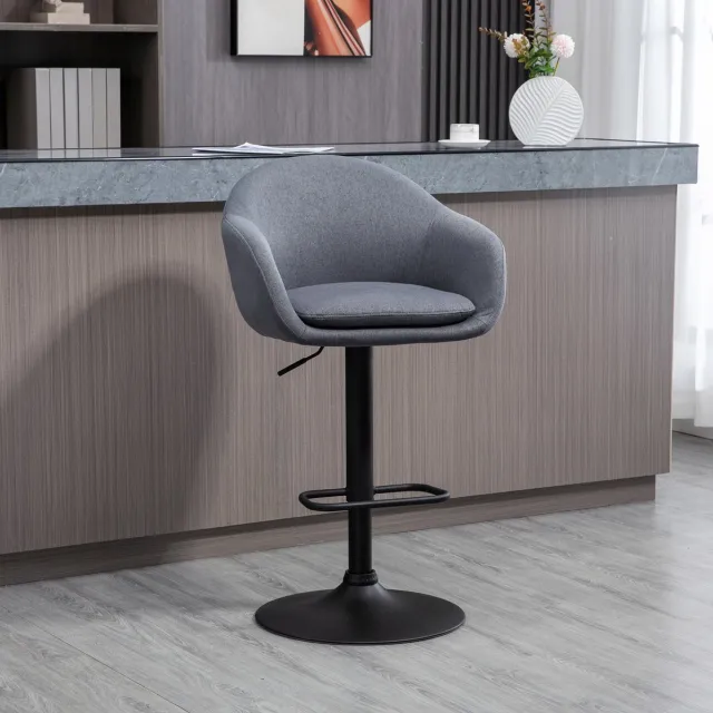 HAUSS SPOLE Verstelbare Barkruk Met Rugleuning En Armleuningen - 360° Draaibaar Met Voetensteun - Voor Bar En Hoge Tafel - Stof Donkergrijs