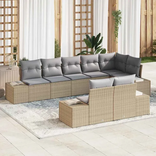 vidaXL Tuinbankenset 8 st Beige en Licht Grijs Poly riet