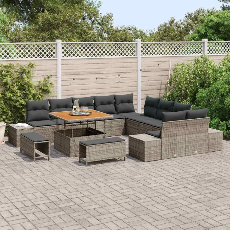 vidaXL Tuinbankenset 13 st Grijs poly rattan, foto 3