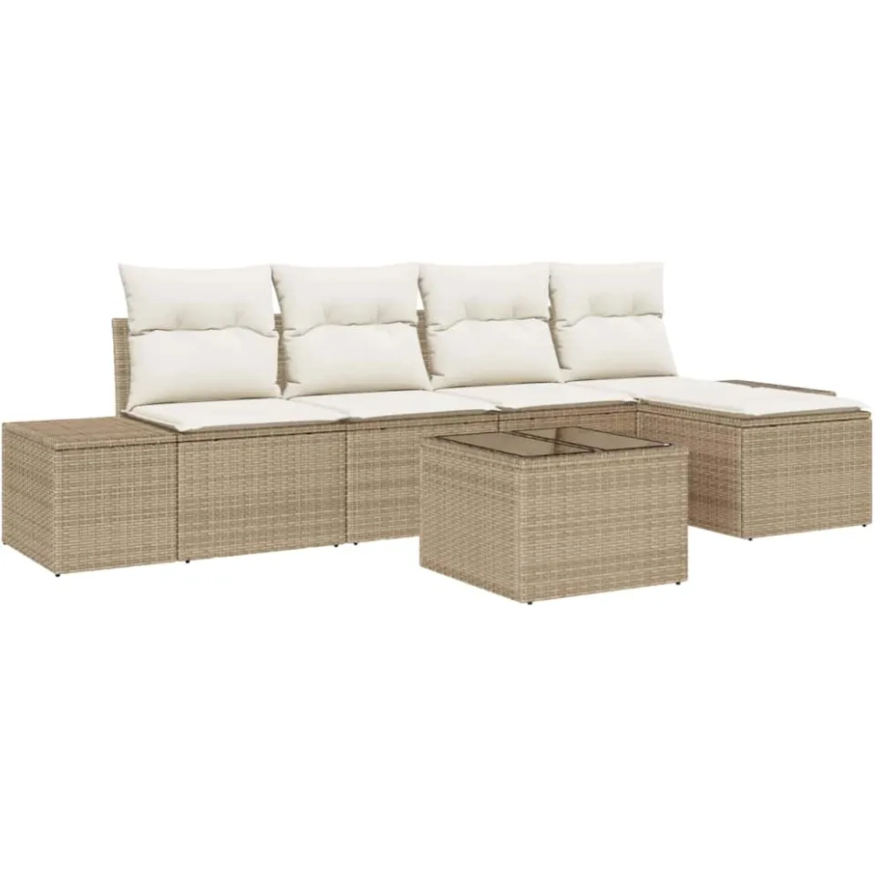 vidaXL Tuin Sofa Set 5 st Beige en Crème poly rattan