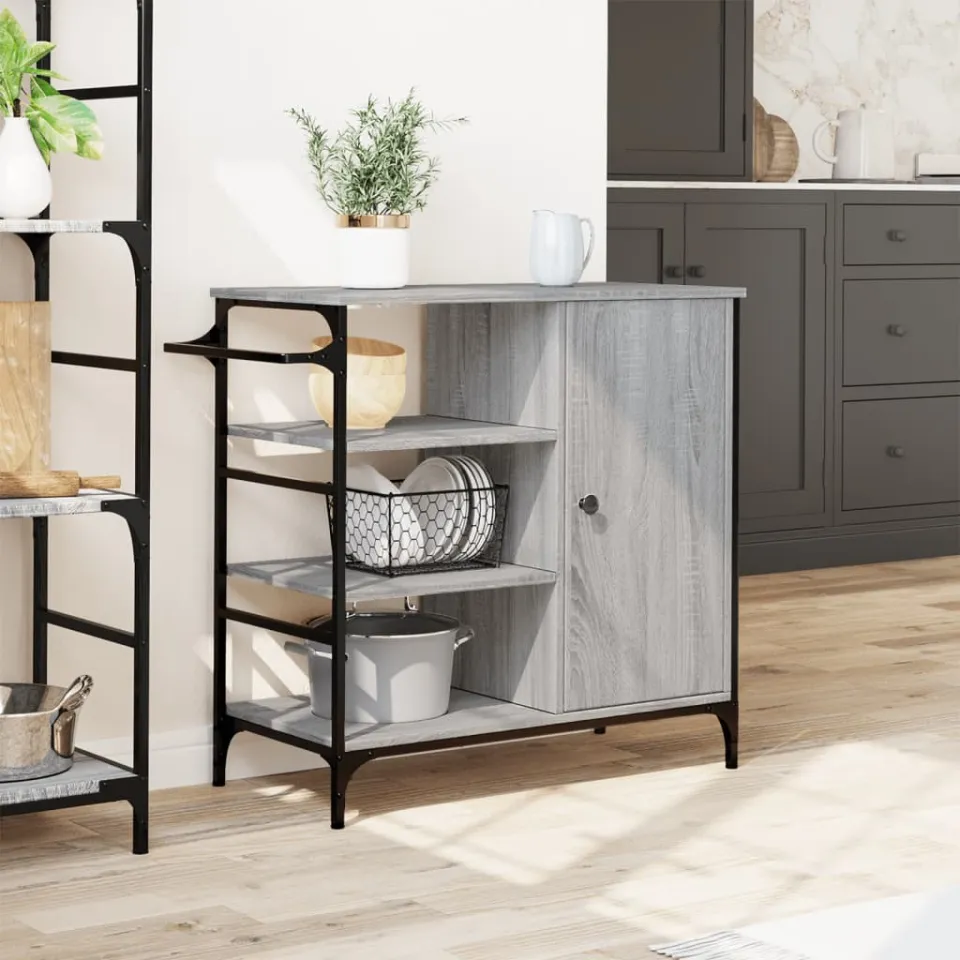 vidaXL Keukentrolley 87,5x38,5x84,5 cm bewerkt hout grijs sonoma eiken, foto 4