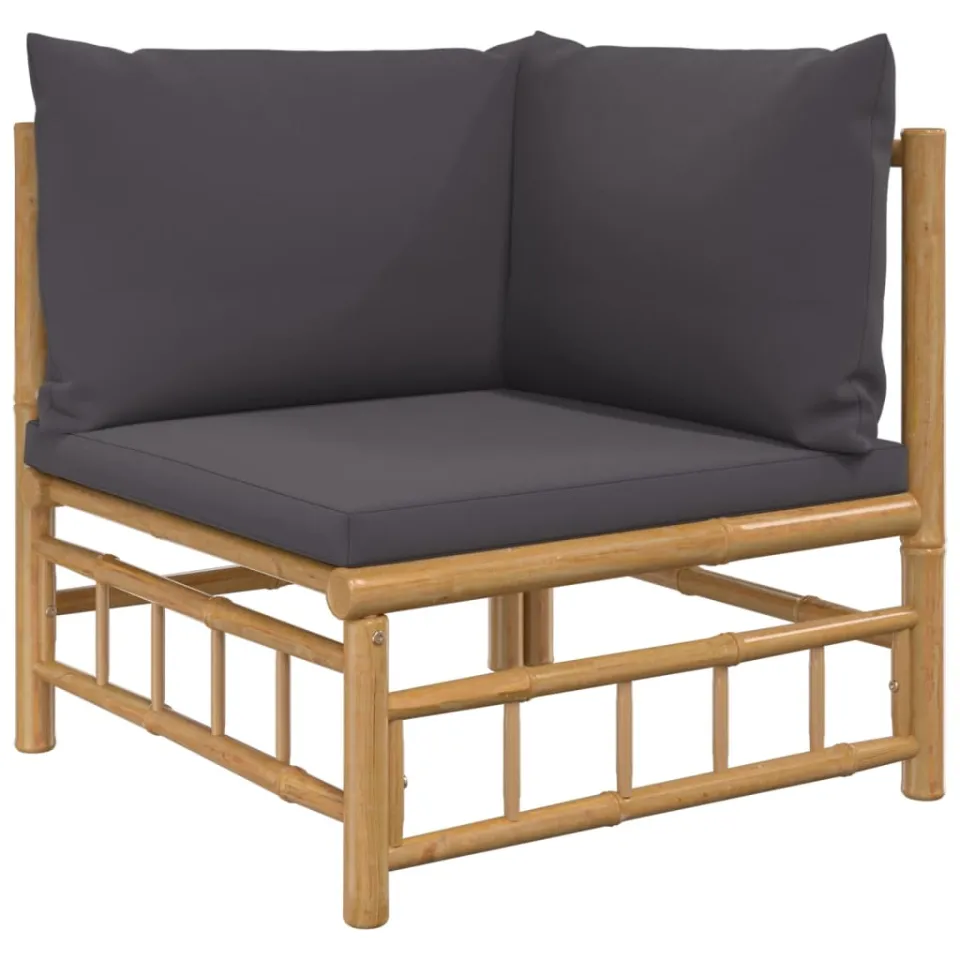 vidaXL 5-delige Loungeset met kussens bamboe donkergrijs Bruin