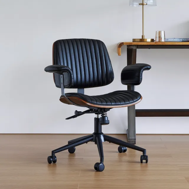 HAUSS SPOLE Bureaustoel - Ergonomisch Design - In Hoogte Verstelbaar En Draaibaar Met Wielen - Voor Thuiswerkplek En Kantoor - Leer Zwart Black