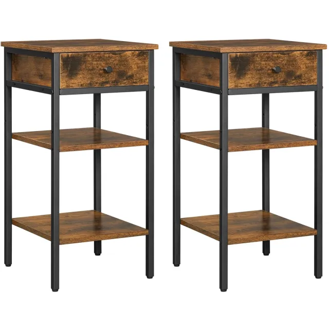 Mila Shop Nachtkastje - 2 stuks - Met lade en 2 planken - Hout/Zwart - Hoogte 70cm