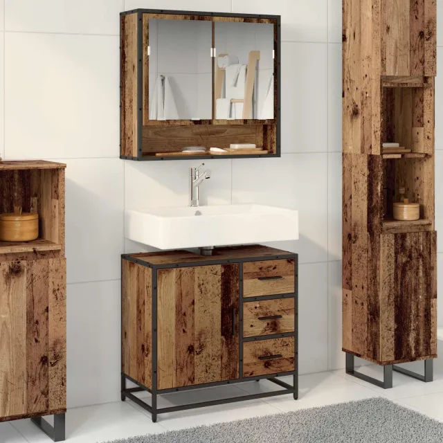 vidaXL Badkamerkast Oud Hout 65 x 33 x 60 cm Bewerkt hout Bruin