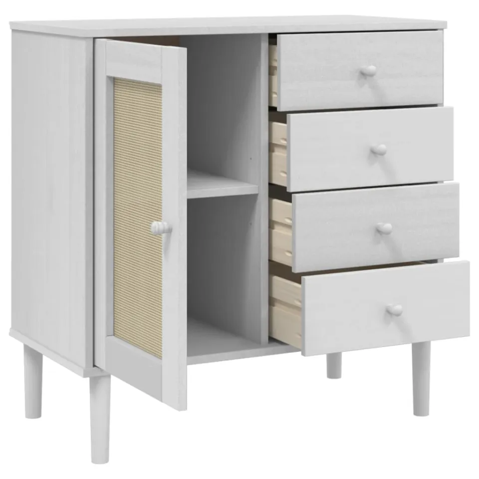 vidaXL Dressoir SENJA 80x40x80 cm rattan look massief grenenhout wit, foto 4