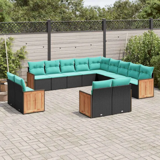 vidaXL 13-delige tuinbankset met kussens van zwart polyrotan, foto 2