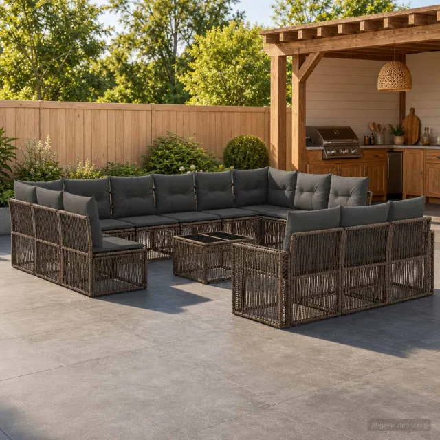 vidaXL Tuinbankenset 14 st 13-zits Grijs en Donkergrijs poly rattan, foto 2