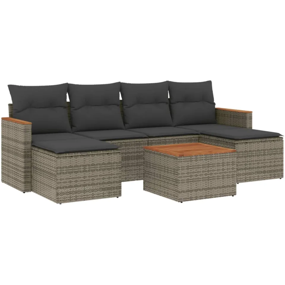 vidaXL 7-delige Loungeset met kussens poly rattan grijs, foto 3