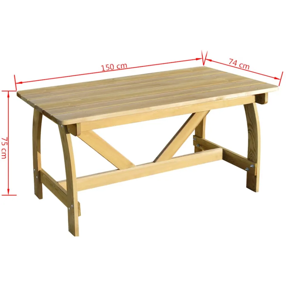 vidaXL Tuintafel 150x74x75 cm geïmpregneerd grenenhout bruin, foto 3