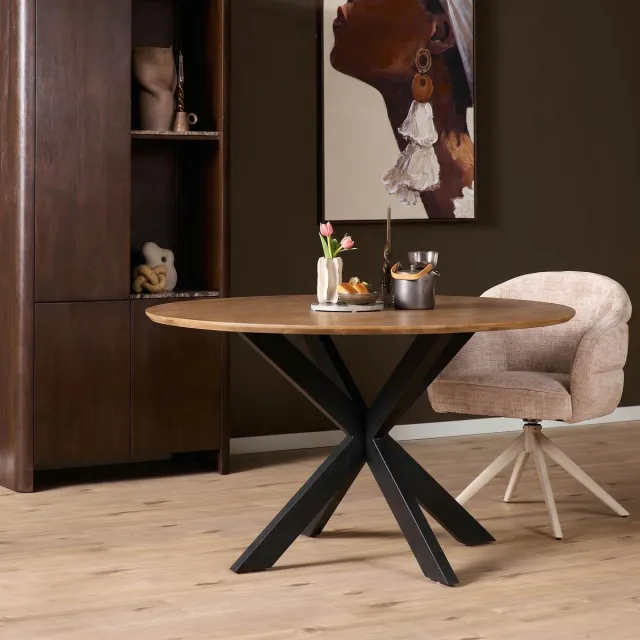 Starfurn Eettafel Madison - Rond Naturel Hout - 130x130x76cm