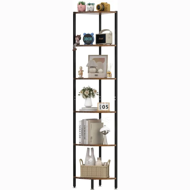 PIPIPOXER Boekenkast - Boekenrek - 43x172cm - Opbergkast - Wandkast - Vitrinekast - Stellingkast - Woonkamer Kast met LED Verlichting - 6 Niveaus-Bruin