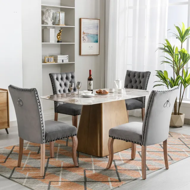 Welltin Eetkamerstoelen in Set van 4 - Gestoffeerde stoel, massief houten stoelpoten, Eetkamerstoel Flueel, Eetkamerstoel, Met treklipjes en verstelbare voetjes, Draagvermogen 150KG - Grijs