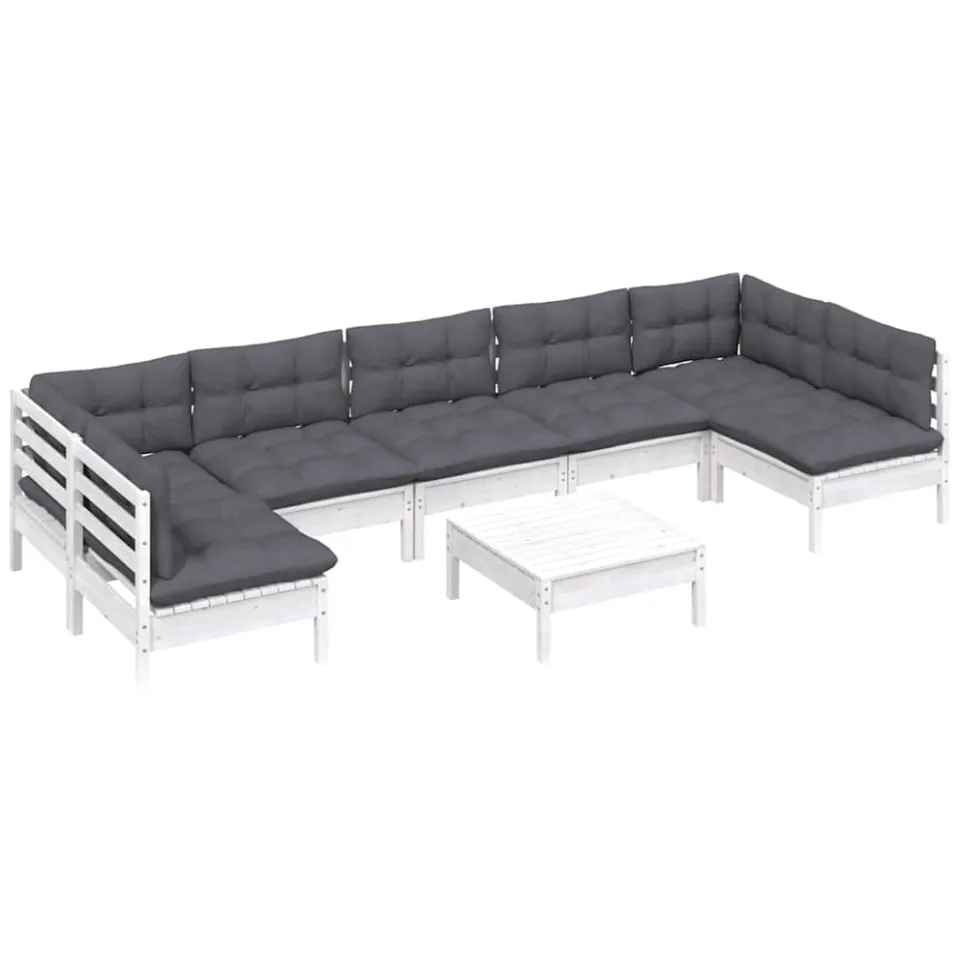 vidaXL 8-delige Loungeset met kussens massief grenenhout wit