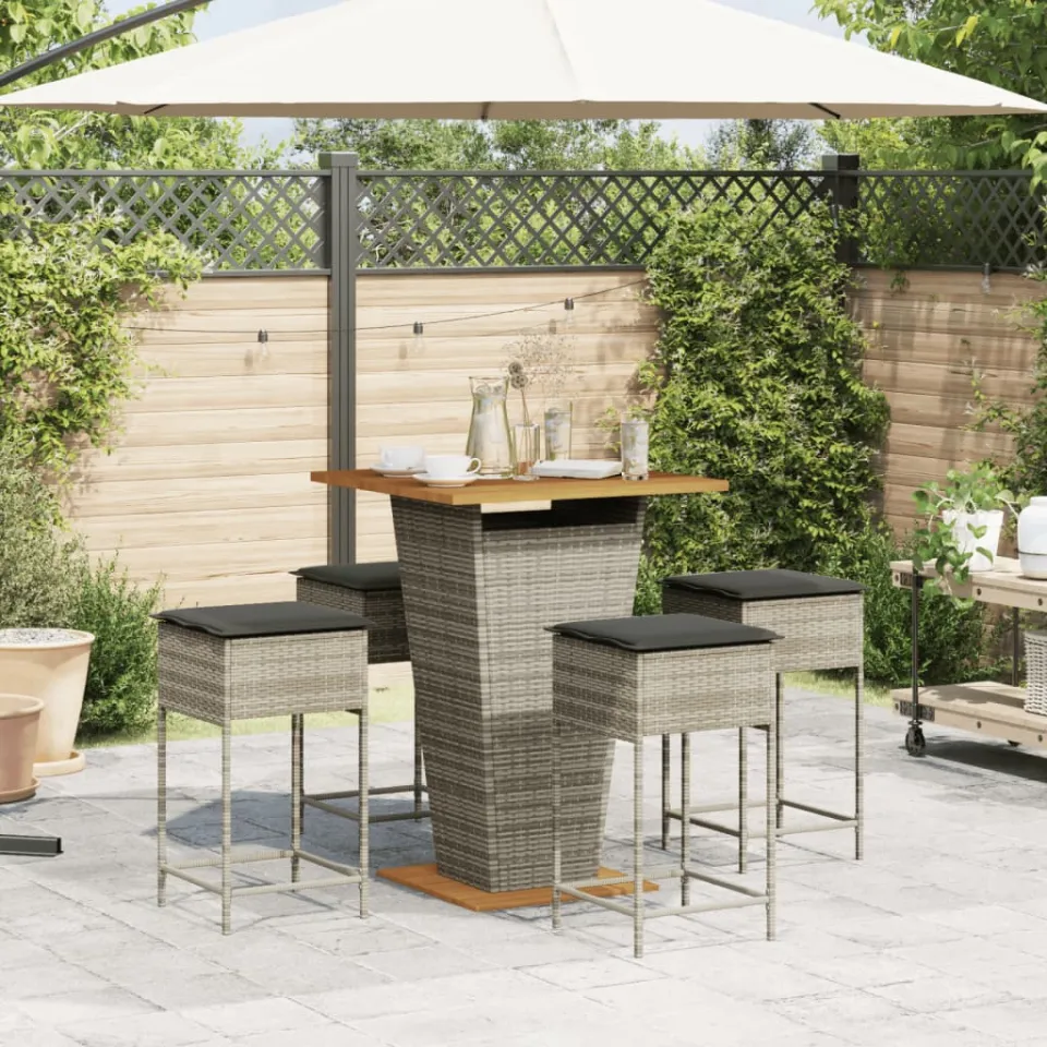vidaXL 5-delige Tuinbarset met kussens poly rattan grijs, foto 2