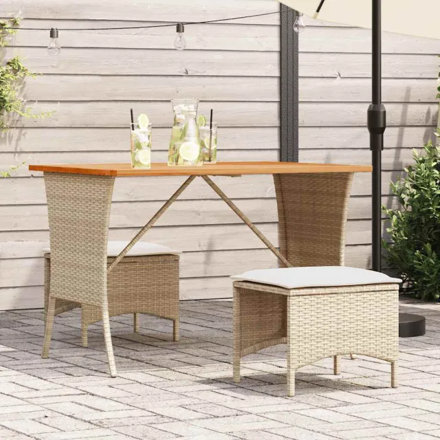 vidaXL Tuintafel met acaciahouten blad 105x75x72 cm poly rattan beige, foto 2