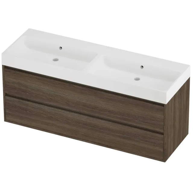 Proline Podium Badmeubelset Polystone Loft 140x46x62 cm Mat White Vital Oak Eiken