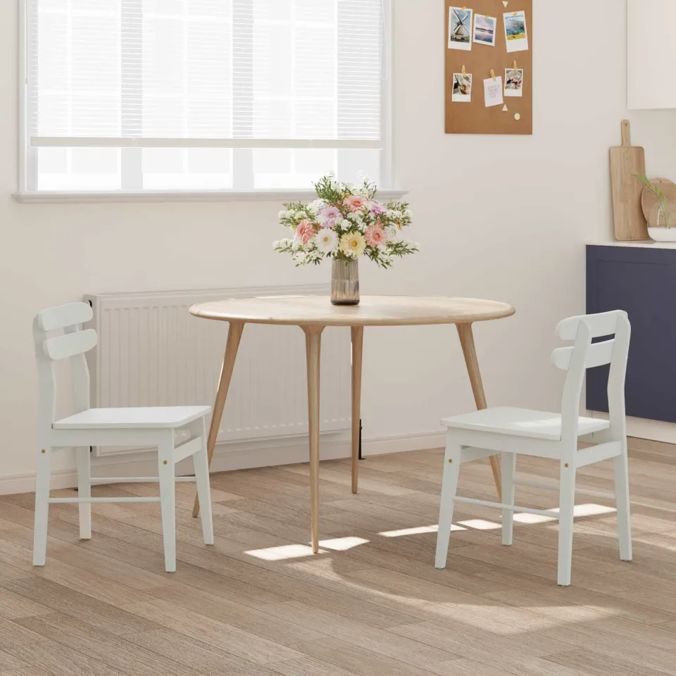 vidaXL Eetkamerstoel 2 st Massief Rubberhout Wit 43,5 x 44,5 x 77,5 cm, foto 3